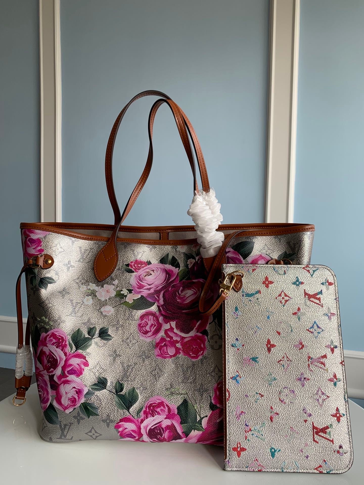 [TOP] L&V L*V Neverfull MM Garden Capsule Silver Metallic Canvas - LV Louis Vuitton