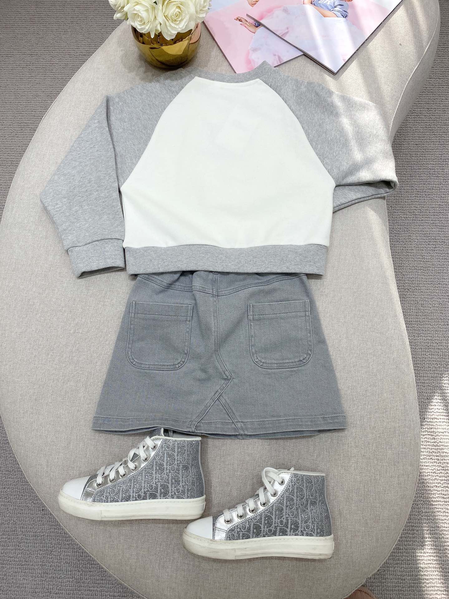 [TOP] D!or Long Sleeve Skirt Set