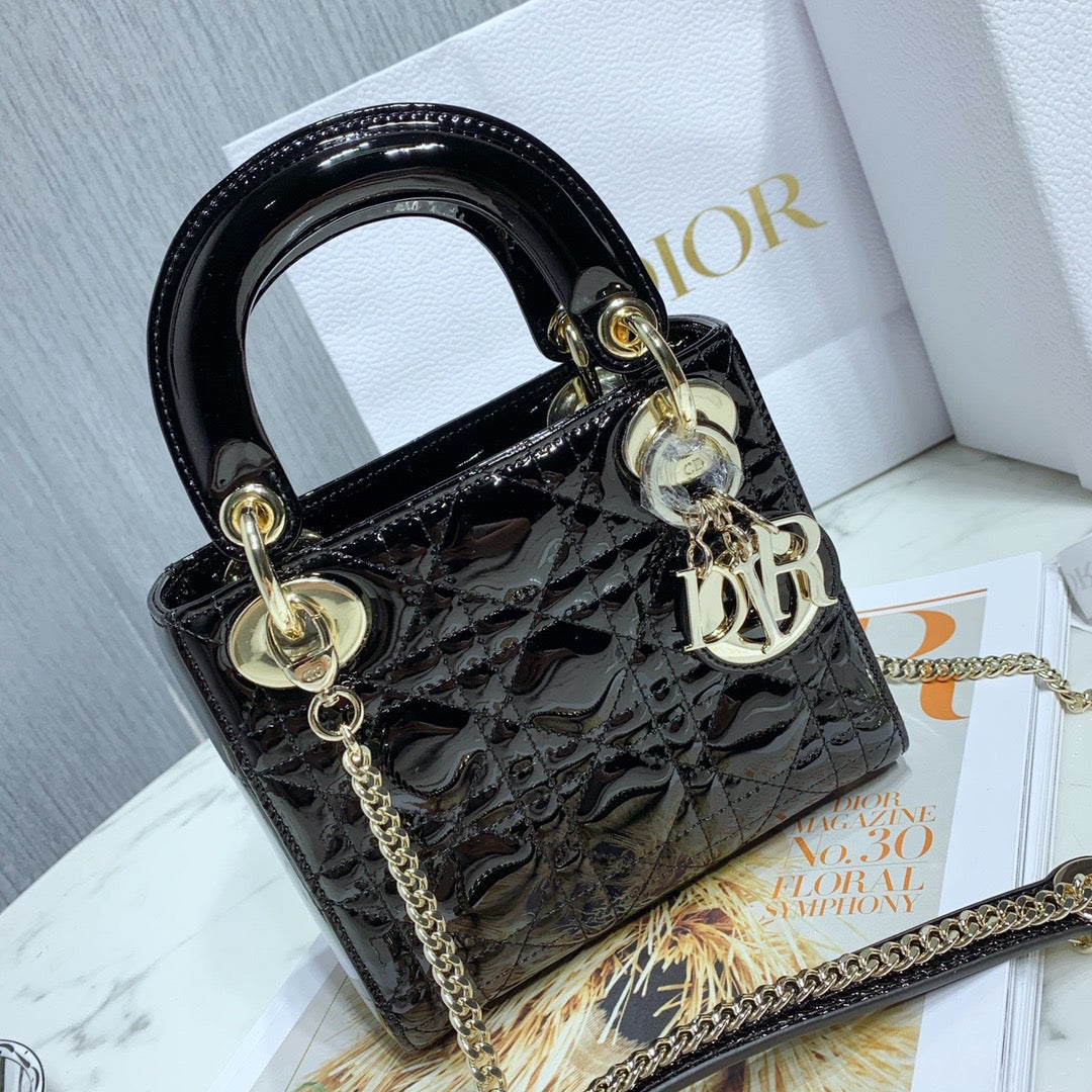 [TOP] D!or Lady Christian Dior Bag Patent Leather Mini - Black w Light GHW - Christian Dior