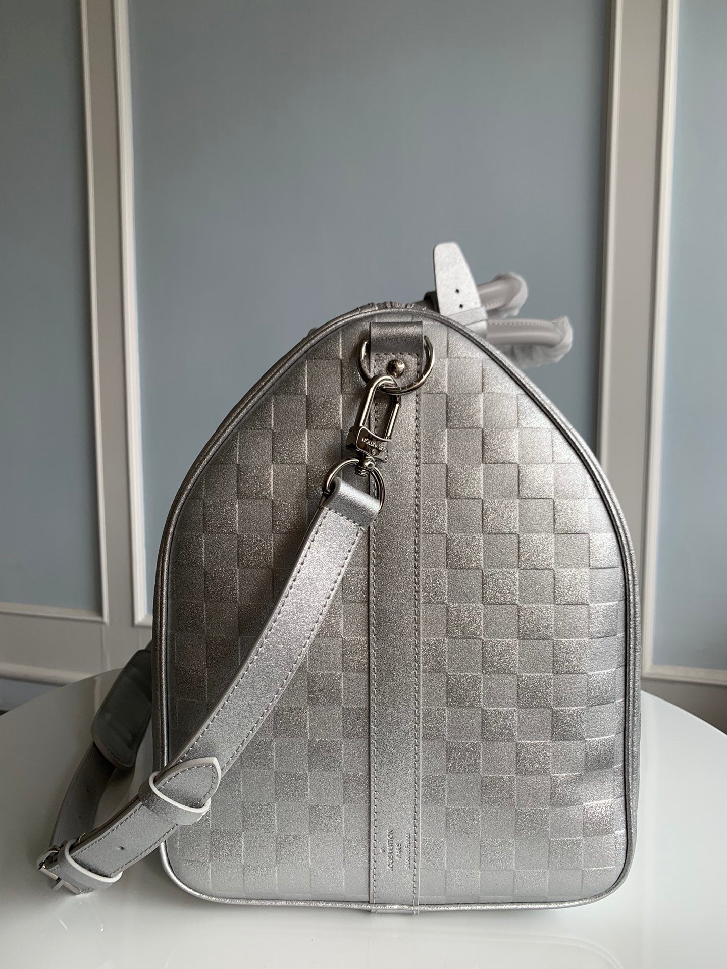 [TOP] L&V L*V Virgil Abloh Keepall Bandouliere 50 Glitter Damier - Silver - LV Louis Vuitton