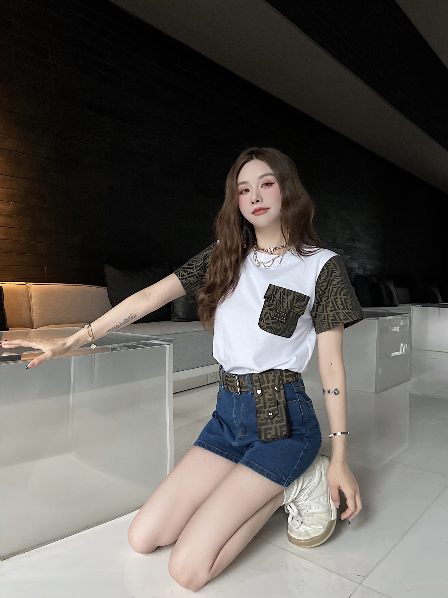 [TOP] F€NDI Denim Shorts with Pocket Belt - Blue - Fendi