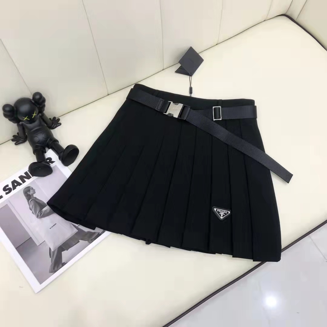 [TOP] PR@DA Pleated Skirt with Belt - 2 Color - Prada