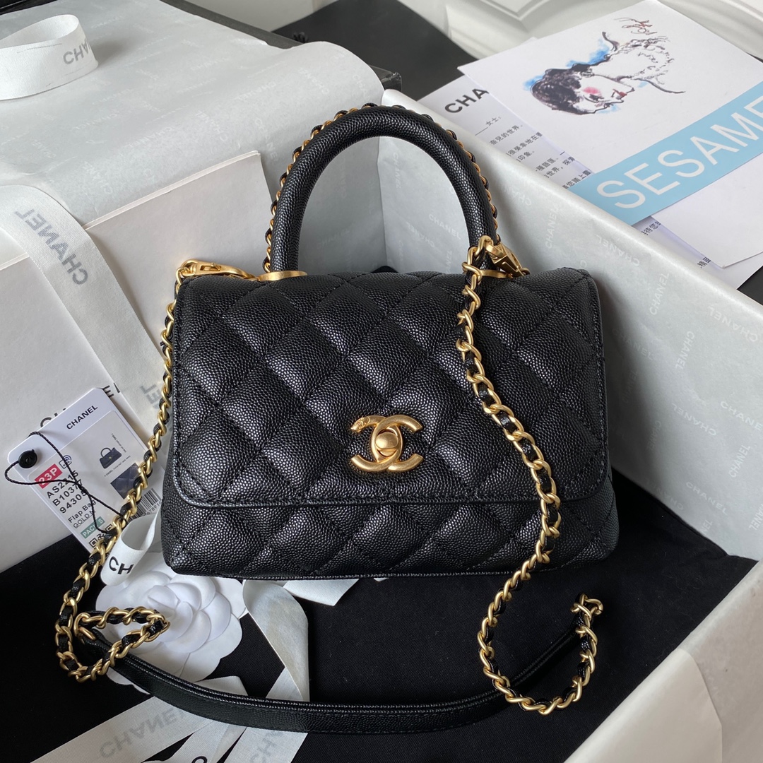[TOP] CH@NEL CoCo Handle Bag - GHW - Black/White - Chanel