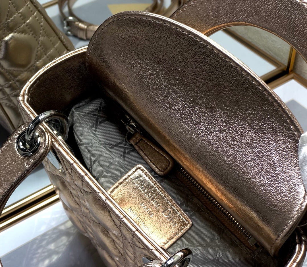 [Top] D!or Lady Christian Dior Bag Mini - Metallic Pink w SHW - Christian Dior