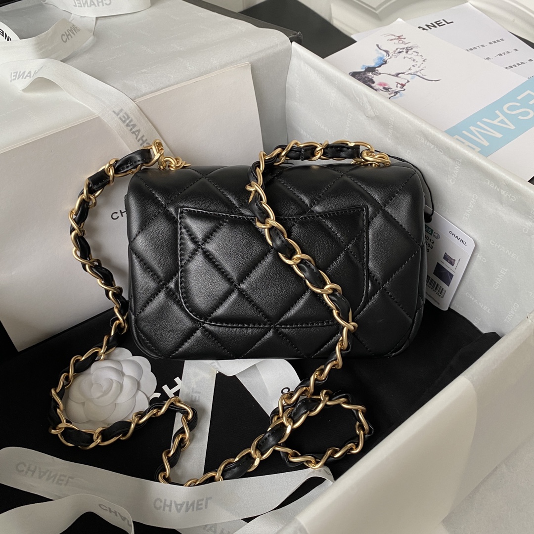 [TOP] CH@NEL Mini Square Adjustable Coin Chain Flap Bag SS21 - Black - Chanel