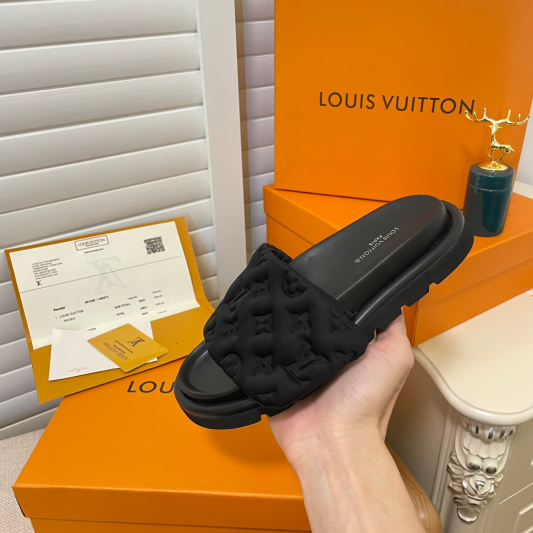 [TOP] L&V L*V Pool Pillow Comfort Mule - Black - LV Louis Vuitton