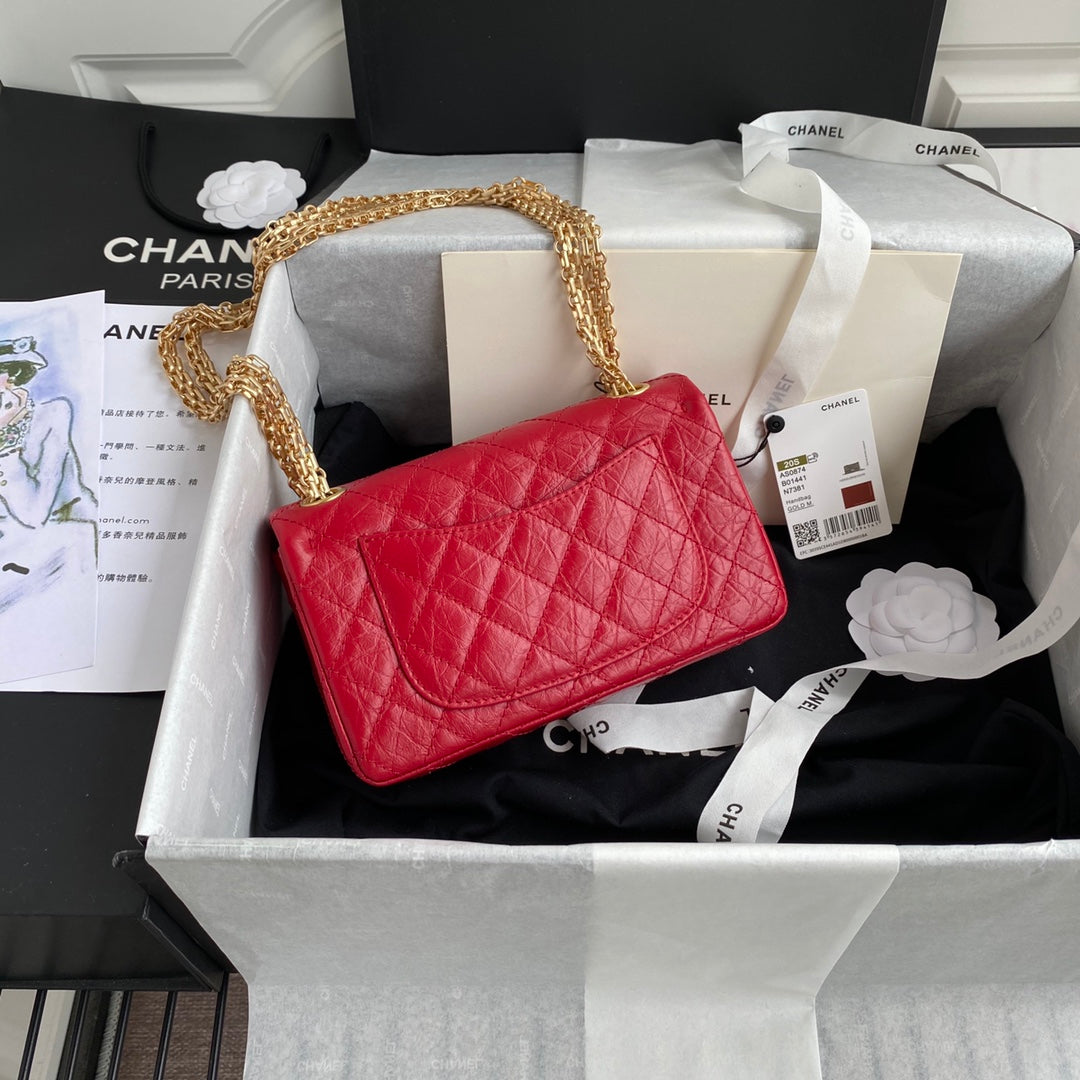[TOP] CH@NEL 2.55 Bag Reissue Mini Shoulder Bag - Red & GHW - Chanel