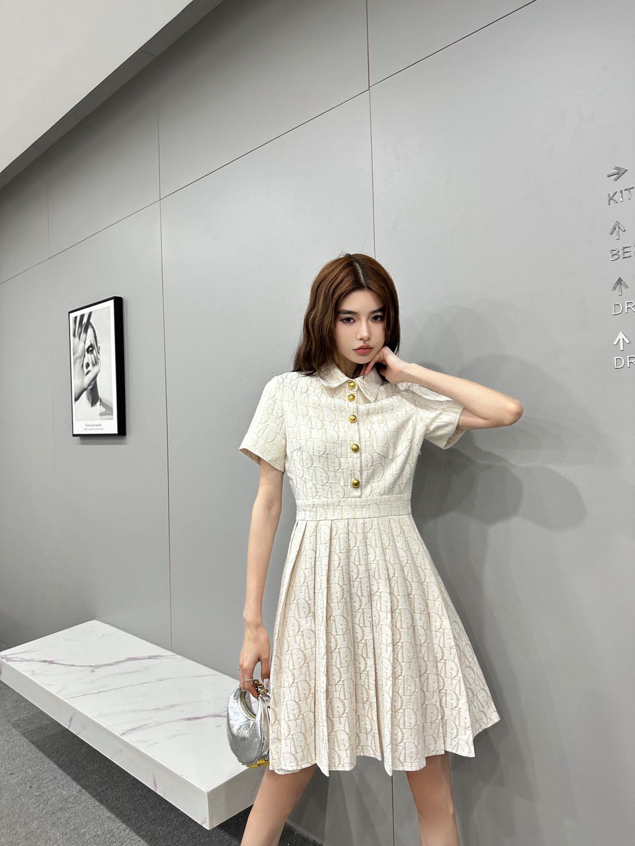 [TOP] D!or Pleated Dress - beige - Christian Dior