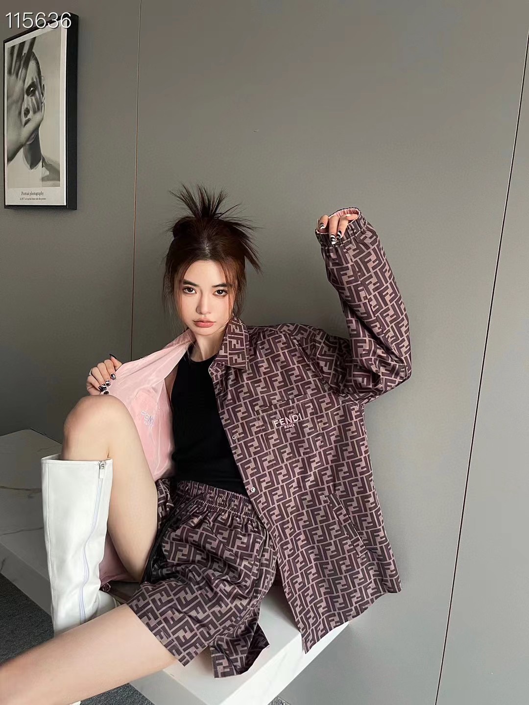 [TOP] F€NDI Monogram Double Sided Shirt Pants Set - Brown Pink  - Fendi