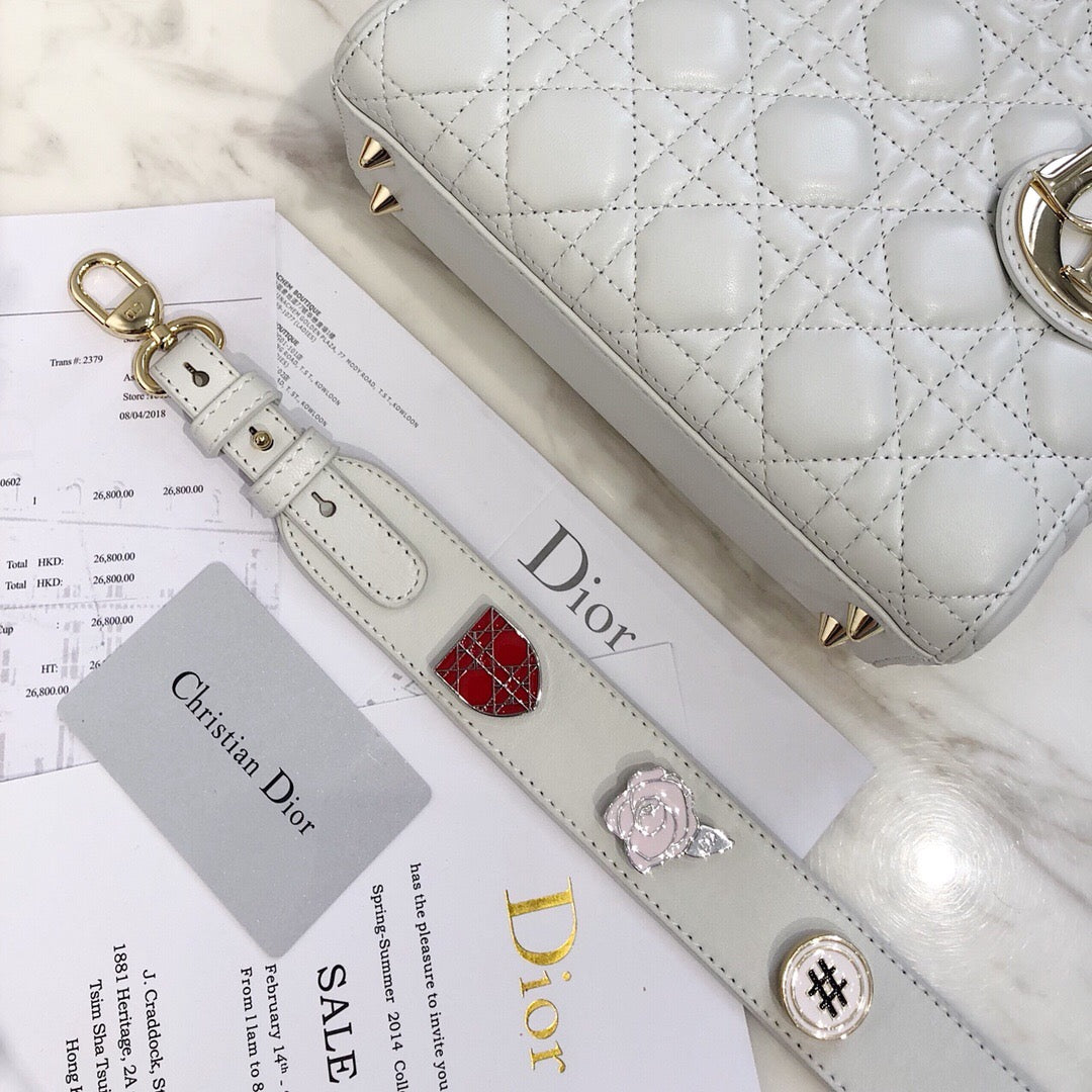 [Top] D!or Lady Christian Dior Bag ABC Badges - White - Christian Dior