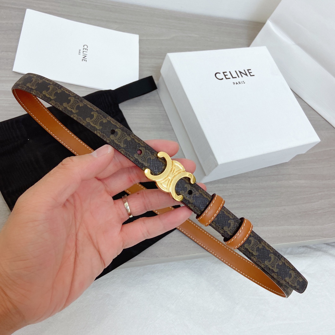 [TOP] C€LINE Triomphe Gancini Belt 1.8cm - 2 Color - Celine