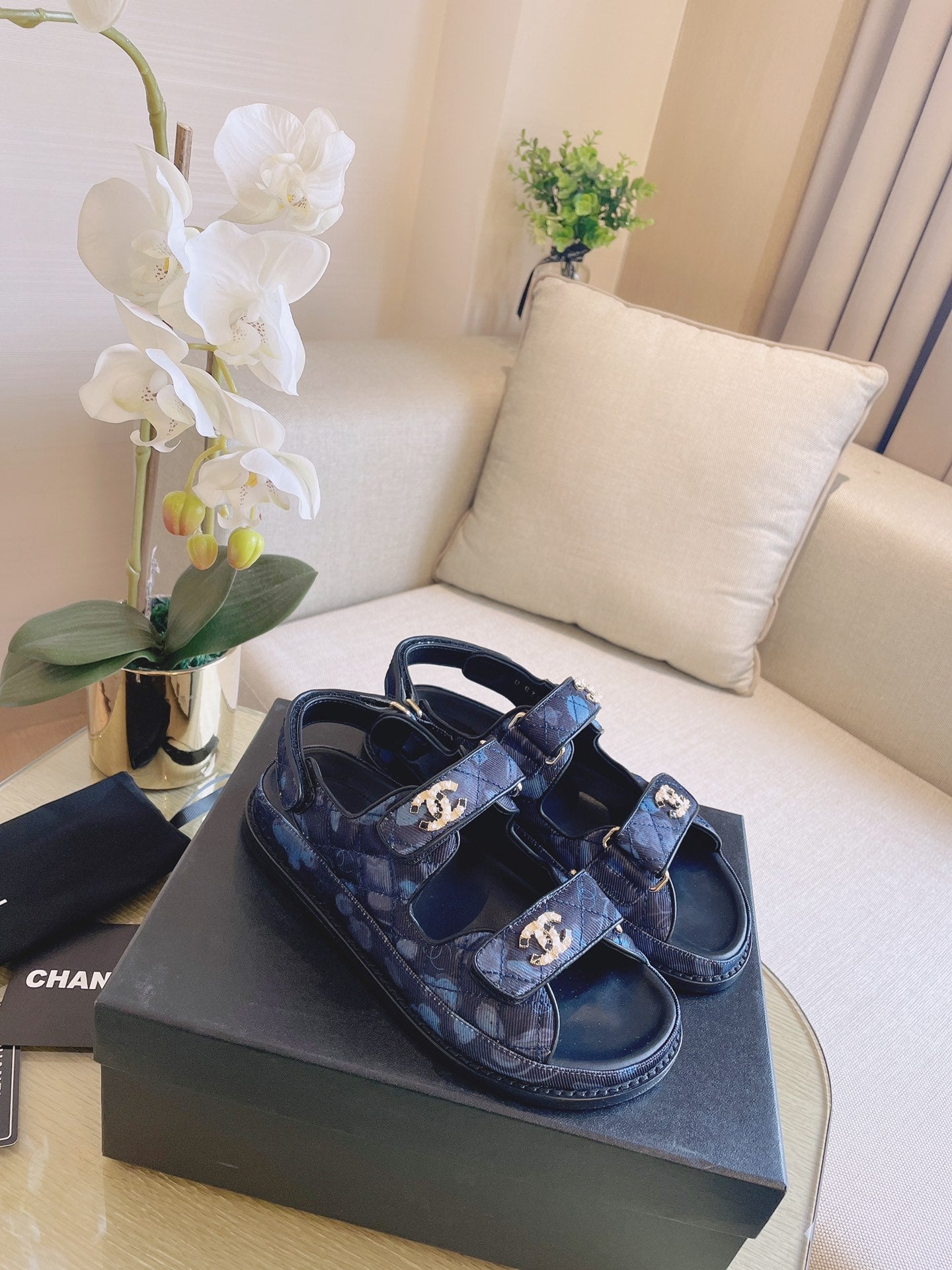 [TOP] CH@NEL Dad Sandals Denim Strappy - Blue - Chanel