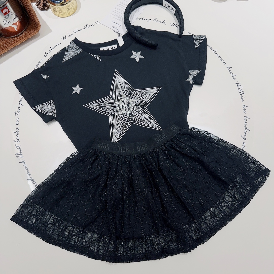 [TOP] D!or T-Shirt Skirt Set - Black