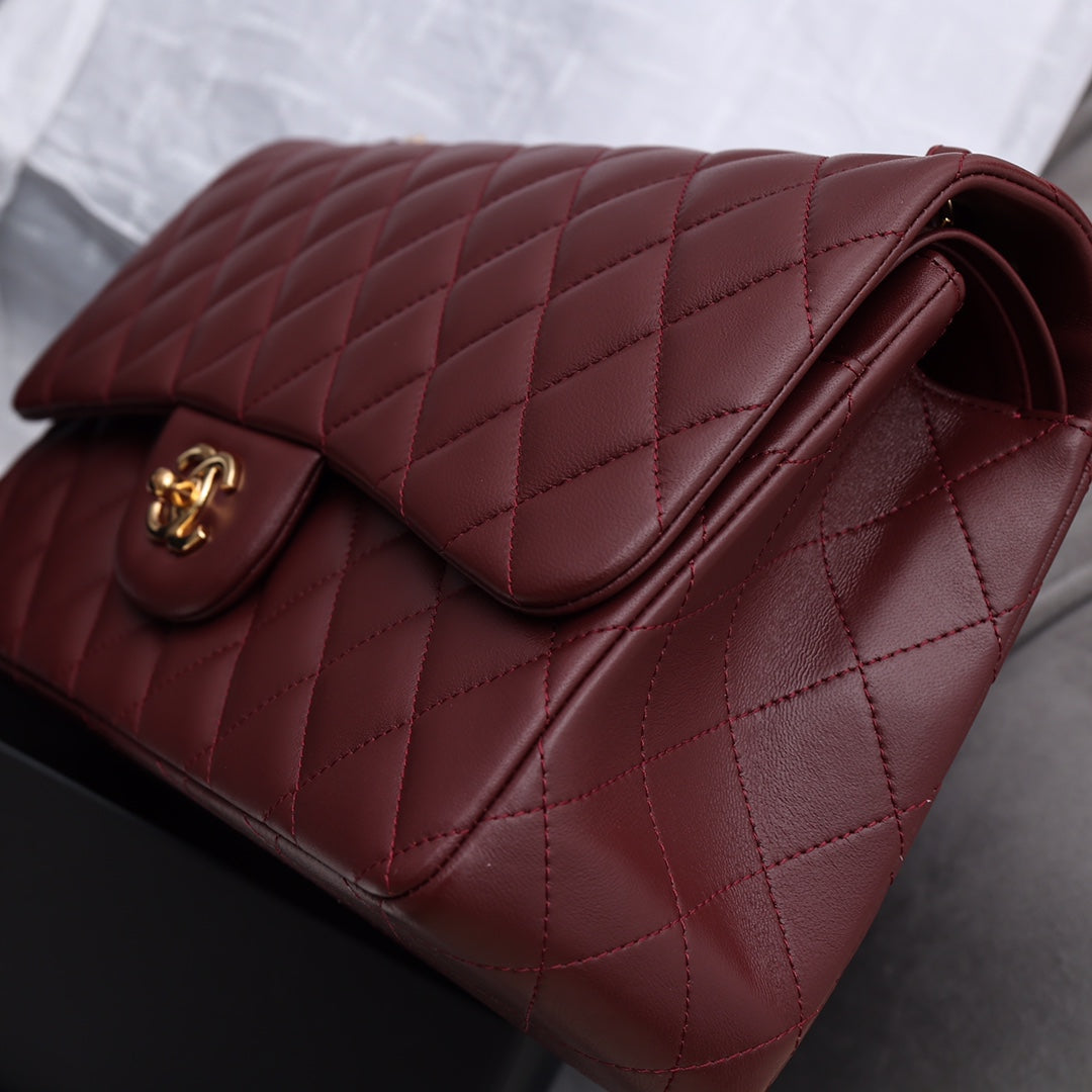 [TOP] CH@NEL Classic Flap Bag Jumbo 30cm - Burgundy & GHW - Chanel