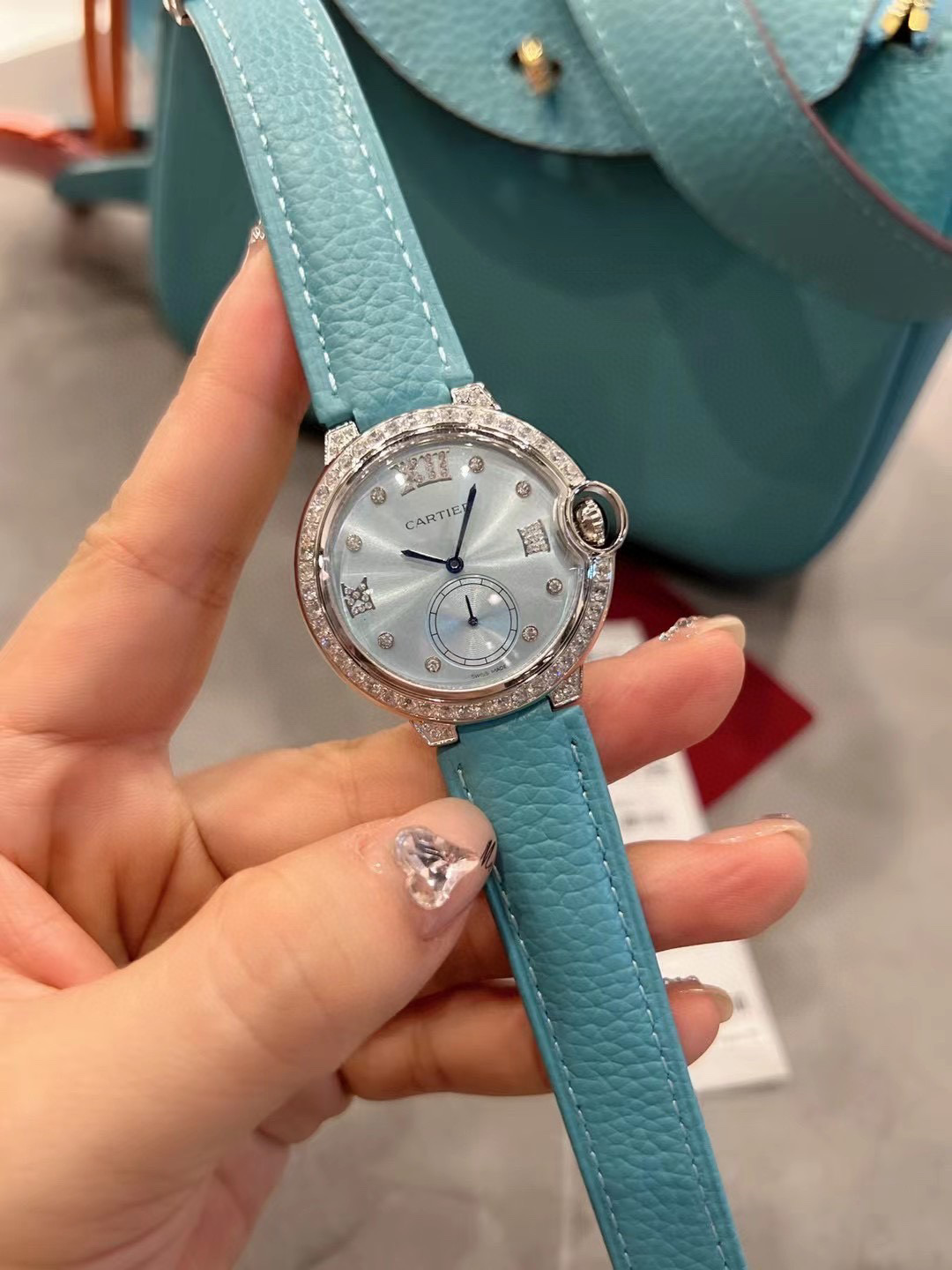[TOP] C@rtier BALLON BLEU DE WATCH Blue - Leather/Steel - Cartier