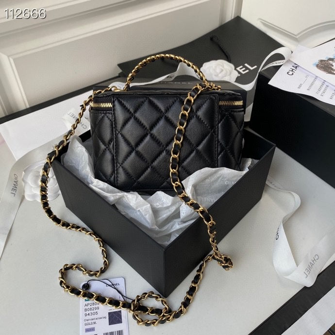 [TOP] CH@NEL Vanity Case New Top Handle w Logo Lambskin - Black - Chanel