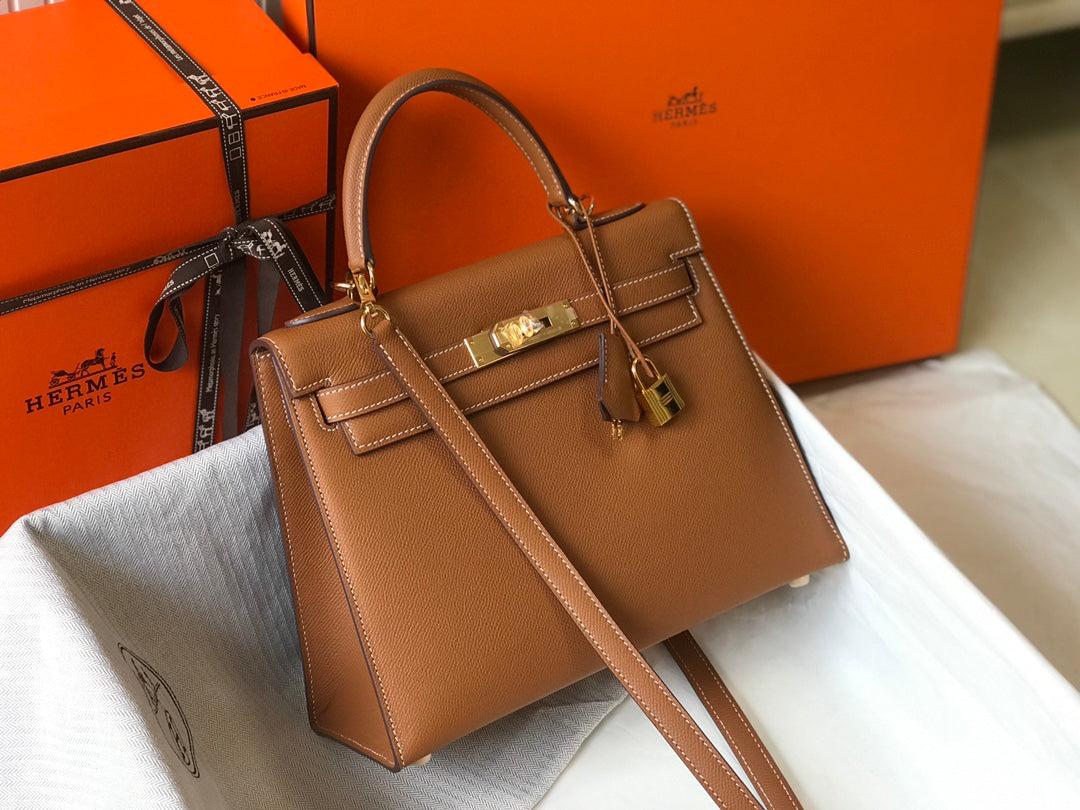 [TOP] H€RMES  Kelly Epsom Leather 25cm - Brown & GHW - Hermes