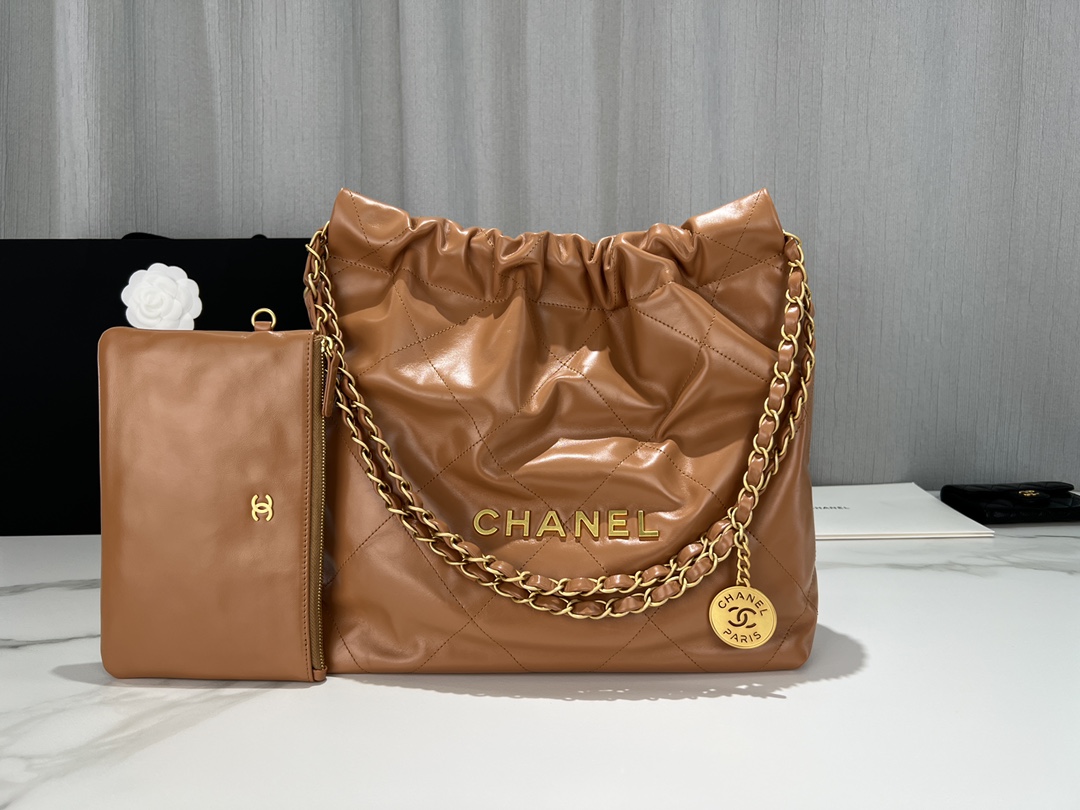 [TOP] CH@NEL 22 Bag 35CM - GHW - Brown - Chanel