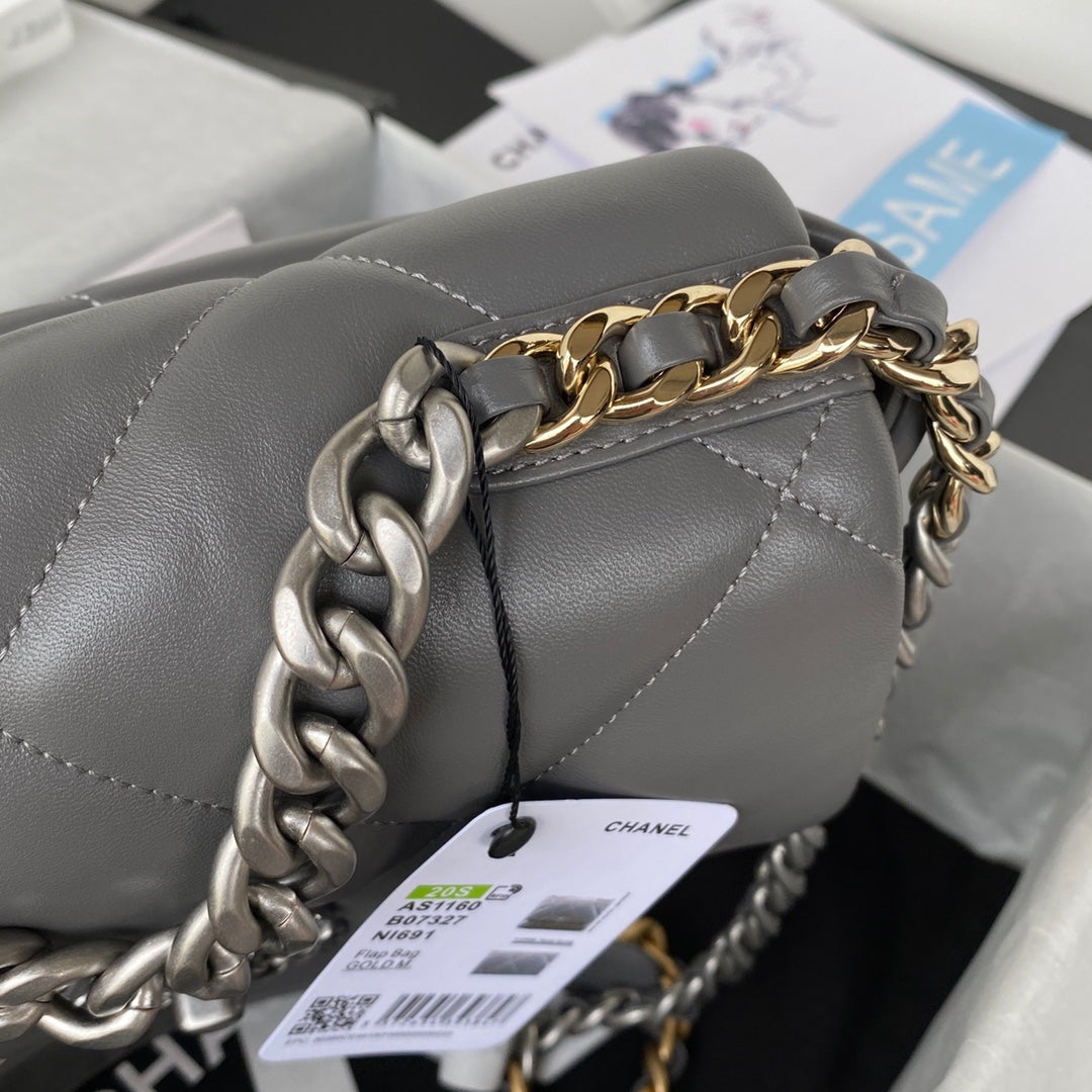 [TOP] CH@NEL 19 Bag 26cm/30cm - Dark Grey w Silver Buckle - Chanel