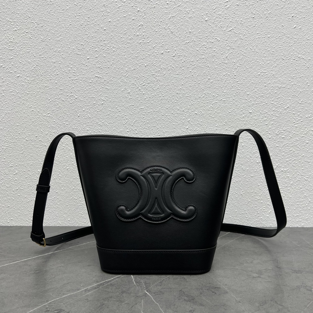 [TOP] C€LINE Cuir Triomphe Bucket Bag - Black/White - Celine