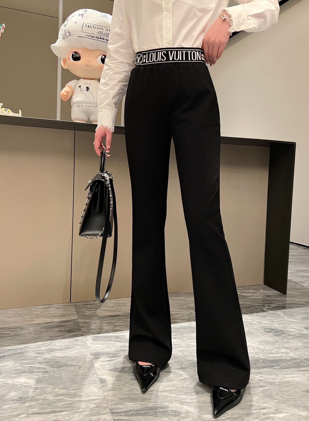 [TOP] L&V Slim Fit Bootcut Trousers - Black - LV Louis Vuitton