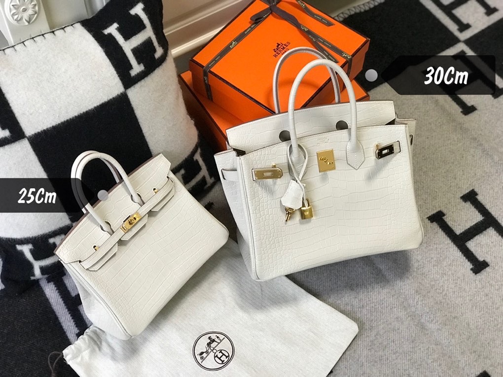 [TOP] H€RMES Birkin Crocodile 25CM 30CM- White& GHW - Hermes