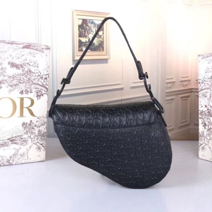 [TOP] D!or Saddle Oblique Embossed  Bag - BLACK - Christian Dior
