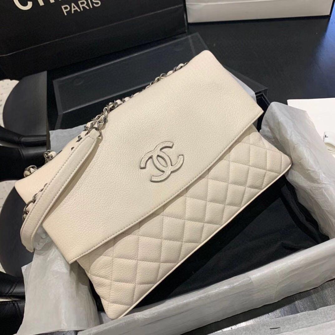 [TOP] CH@NEL Slim Flap Tote - White - Chanel