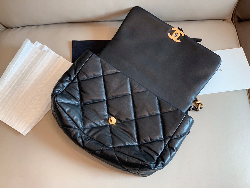[TOP] CH@NEL 19 Flap Bag Lambskin Maxi 36cm - Black - Chanel