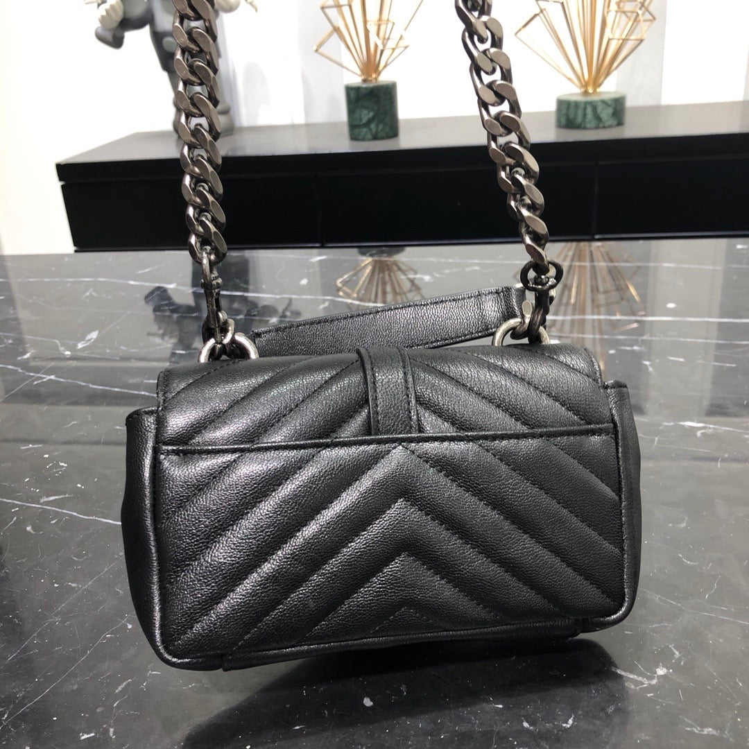 [TOP] Y$L College Chain Wallet Top Handle Purse - Black SHW - Ysl Yves Saint Laurent