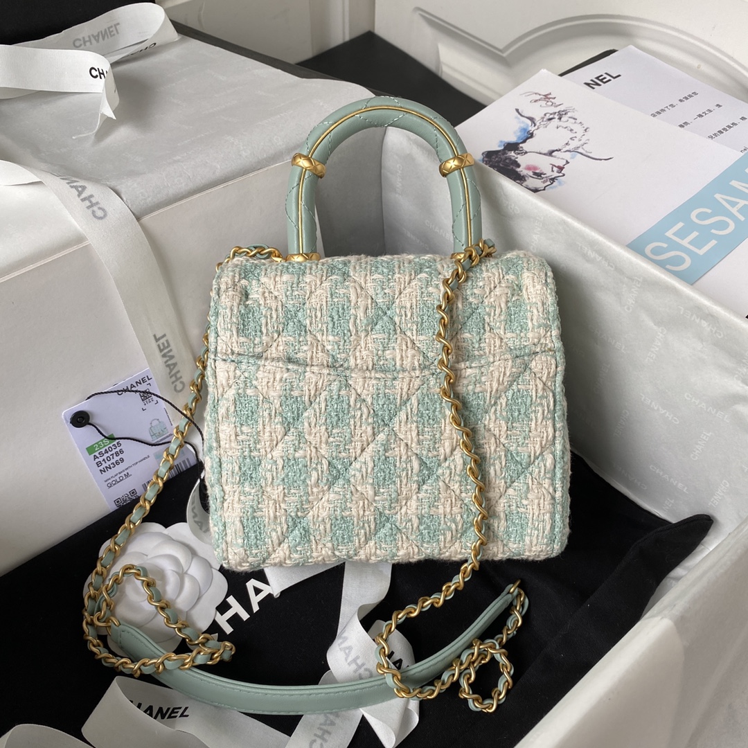 [TOP] CH@NEL Tweed Small Clutch - Mint Green - Chanel