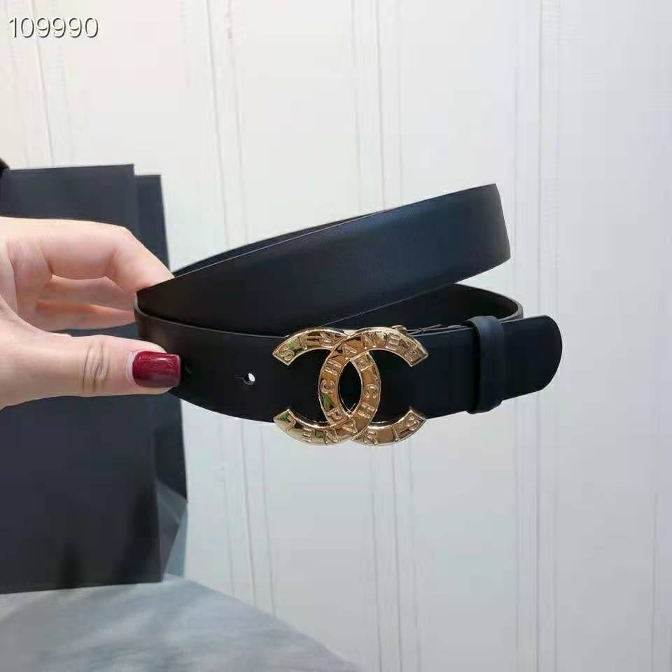[TOP] CH@NEL Metal Logo Belt - Black & GHW - Chanel