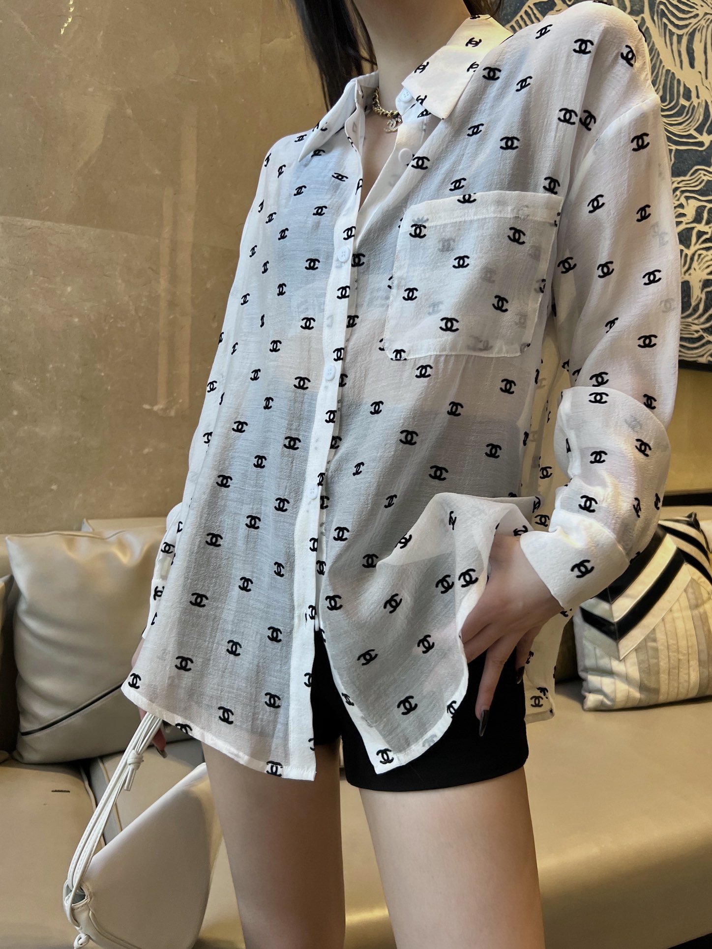 [TOP] CH@NEL Seersucker Fabric Shirt - 2 Color - Chanel
