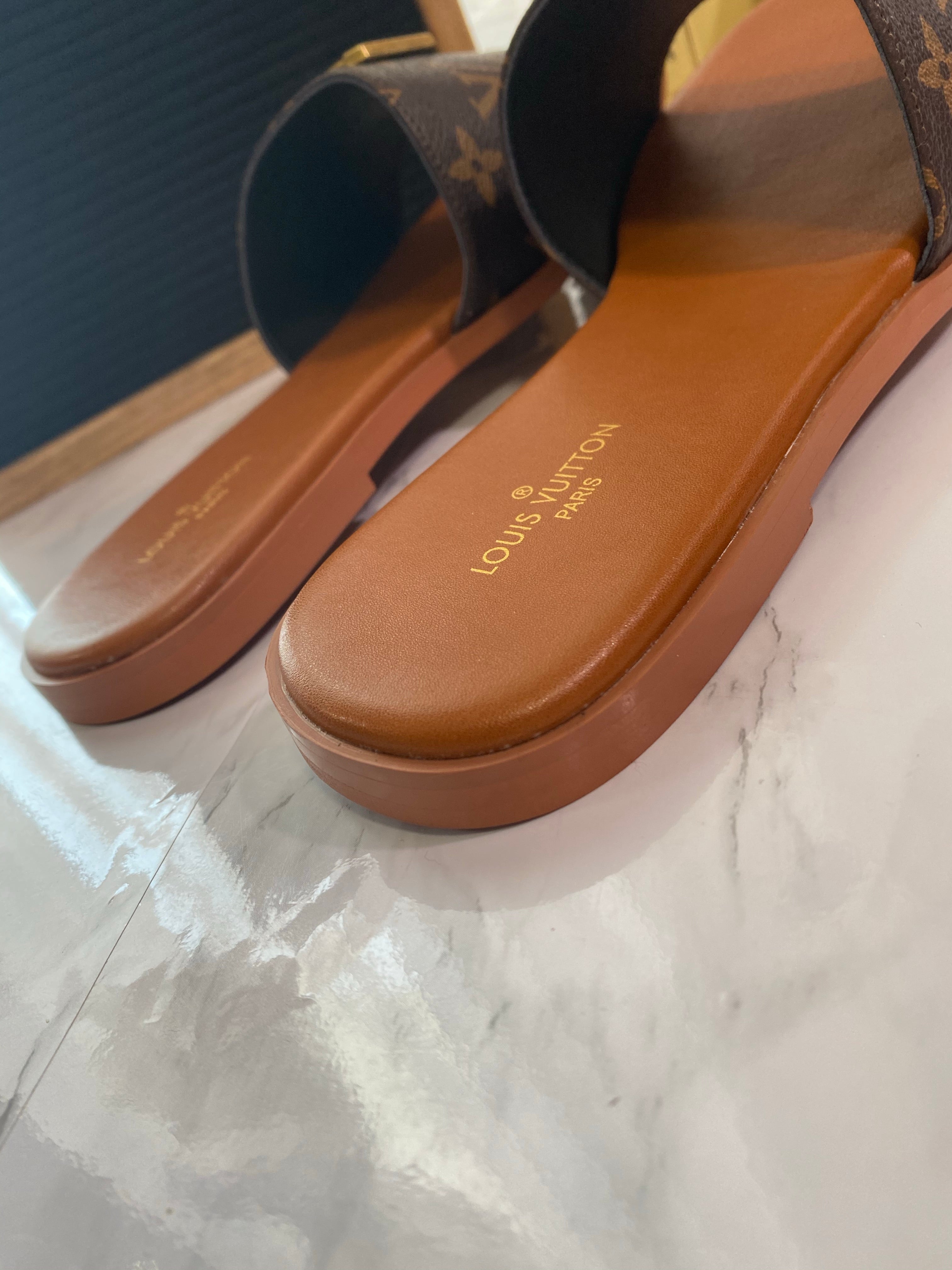 [TOP] L&V L*V Lock It Monogram Sandals - Brown - LV Louis Vuitton