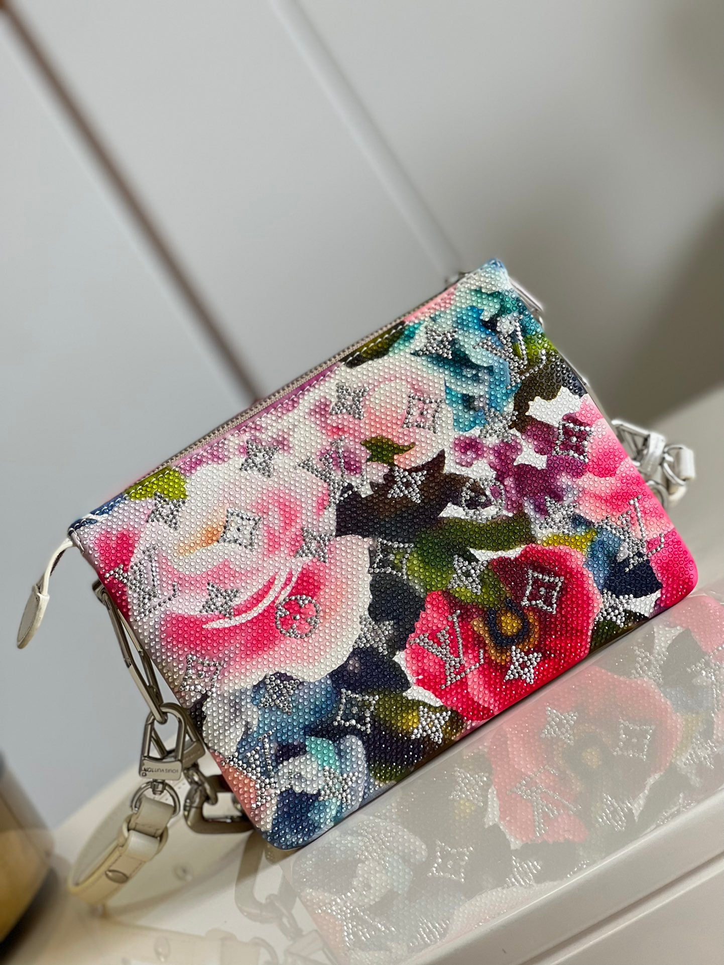 [TOP] L&V L*V Coussin BB Multicolored Satin Crystal Bag - LV Louis Vuitton