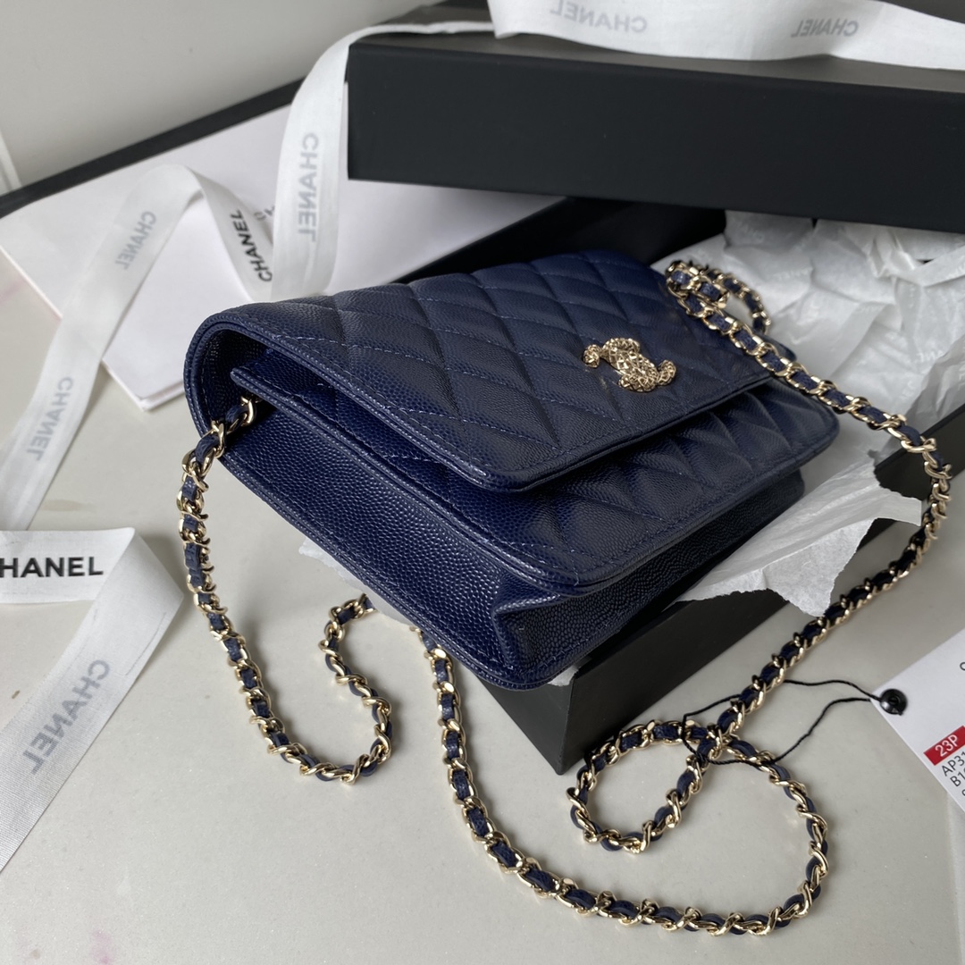 [TOP] CH@NEL WOC Bag Lychee Leather - Blue - Chanel