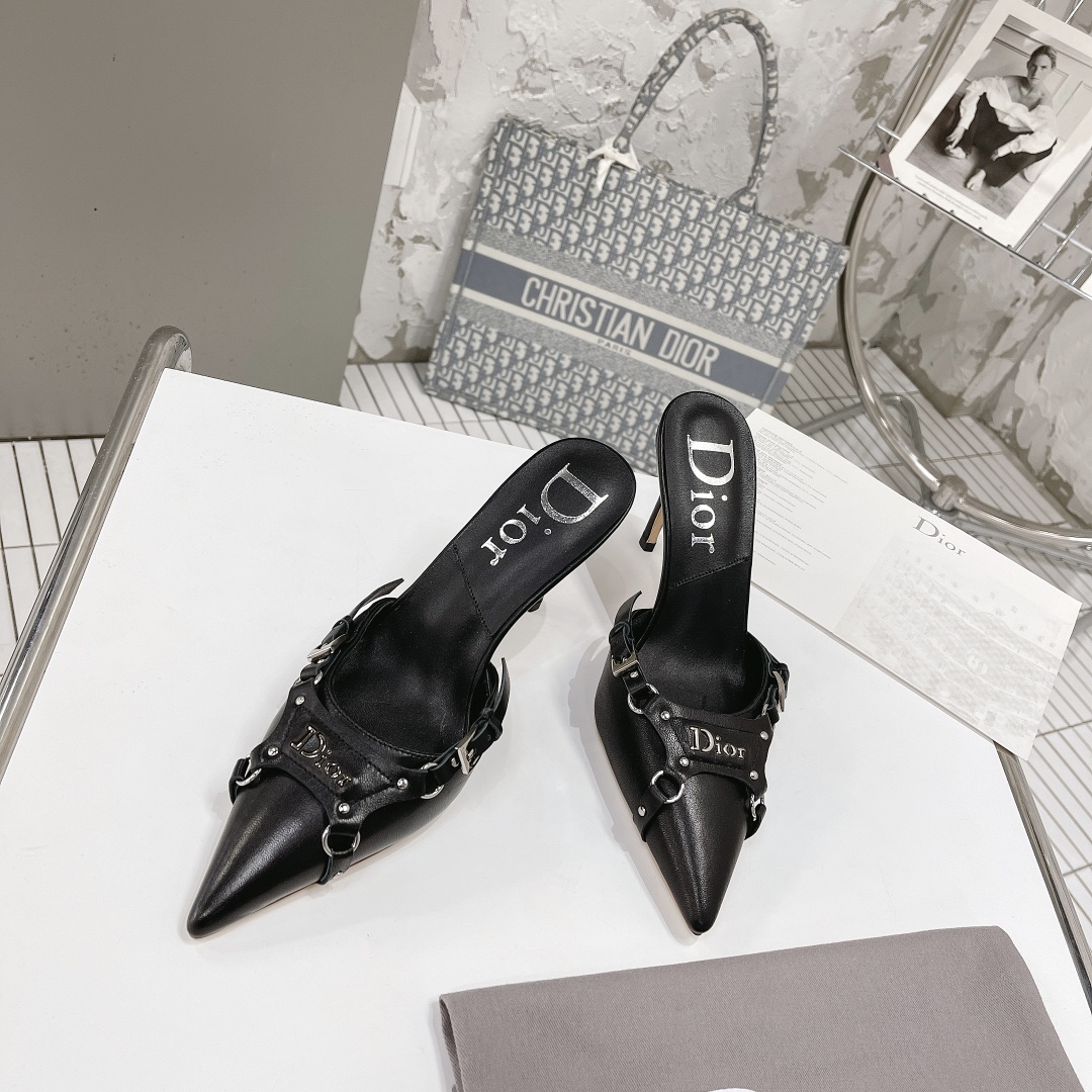 [TOP] D!or CD Logo Leather Sandals - Black - Christian Dior