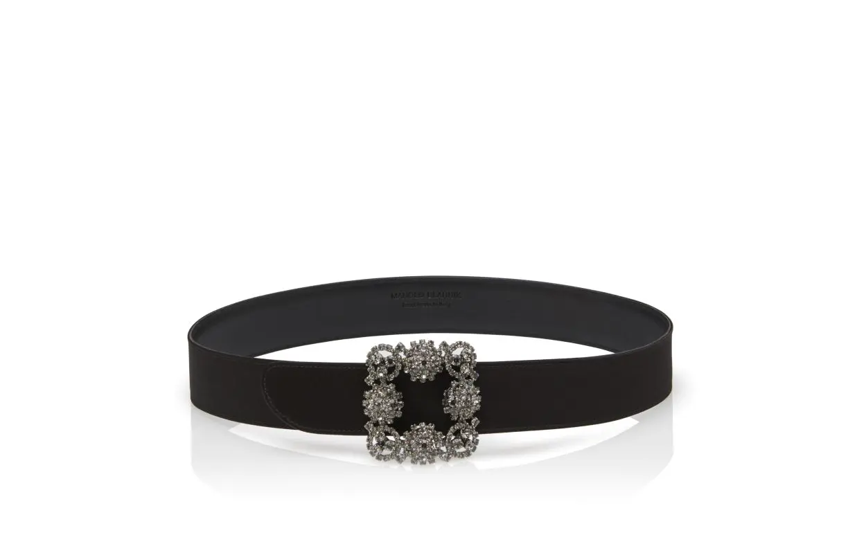 [TOP] M@nolo Bl@hnik HANGISI Satin Crystal Buckled Belt - Black