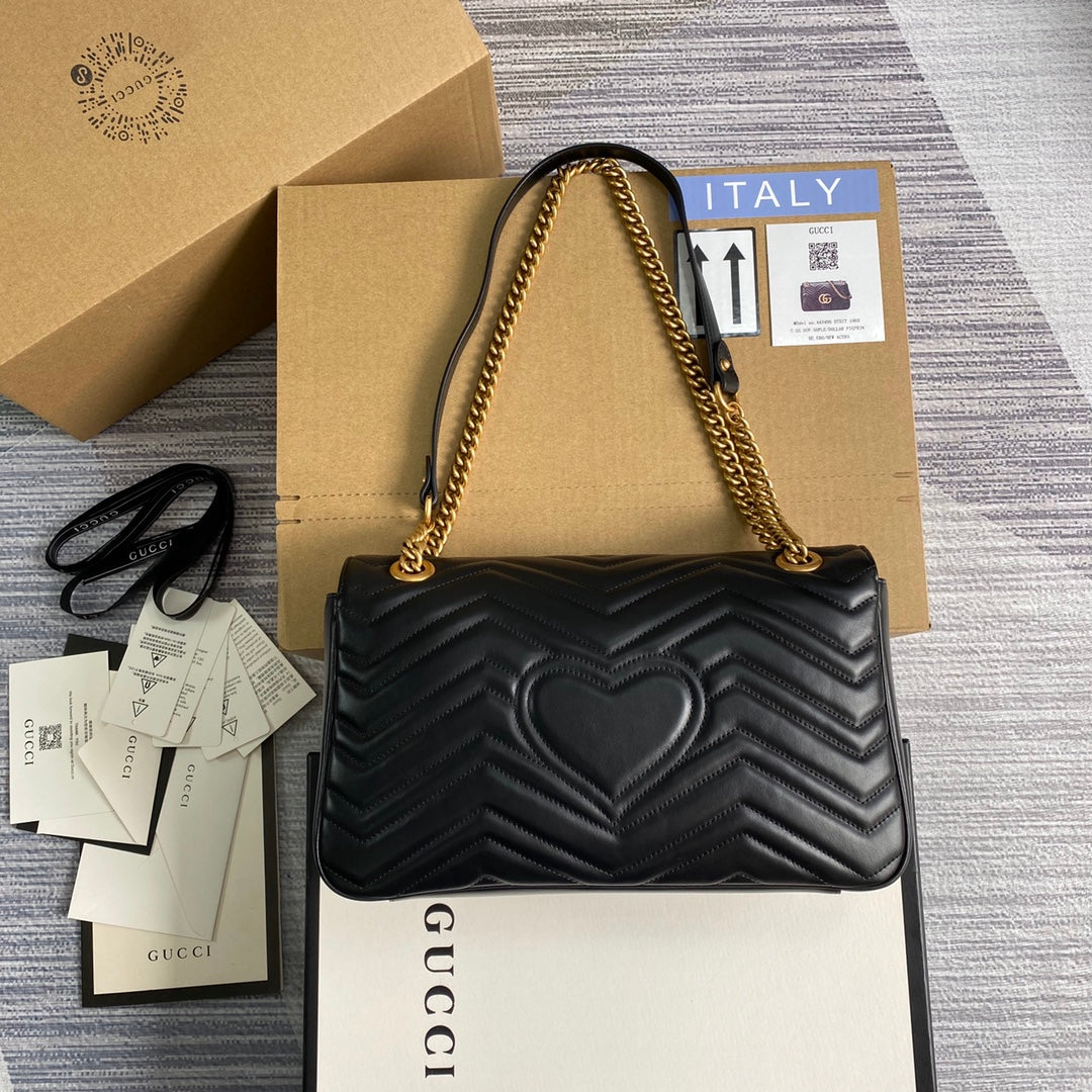 [TOP] GUCC! Marmont Bag Medium 31cm - Black & GHW - Gucci