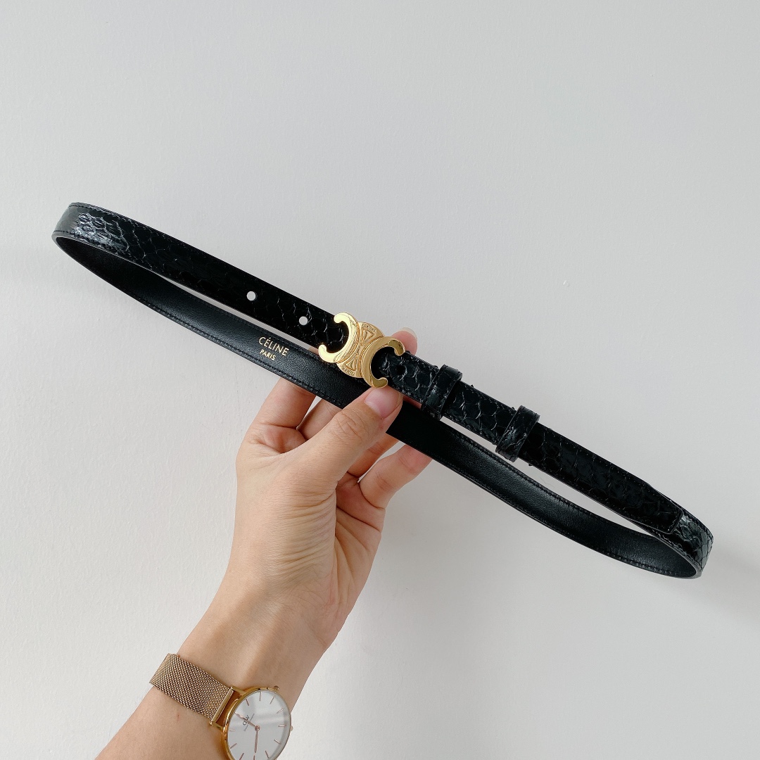 [TOP] C€LINE Leather Triomphe Belt 1.8cm - Black - Celine