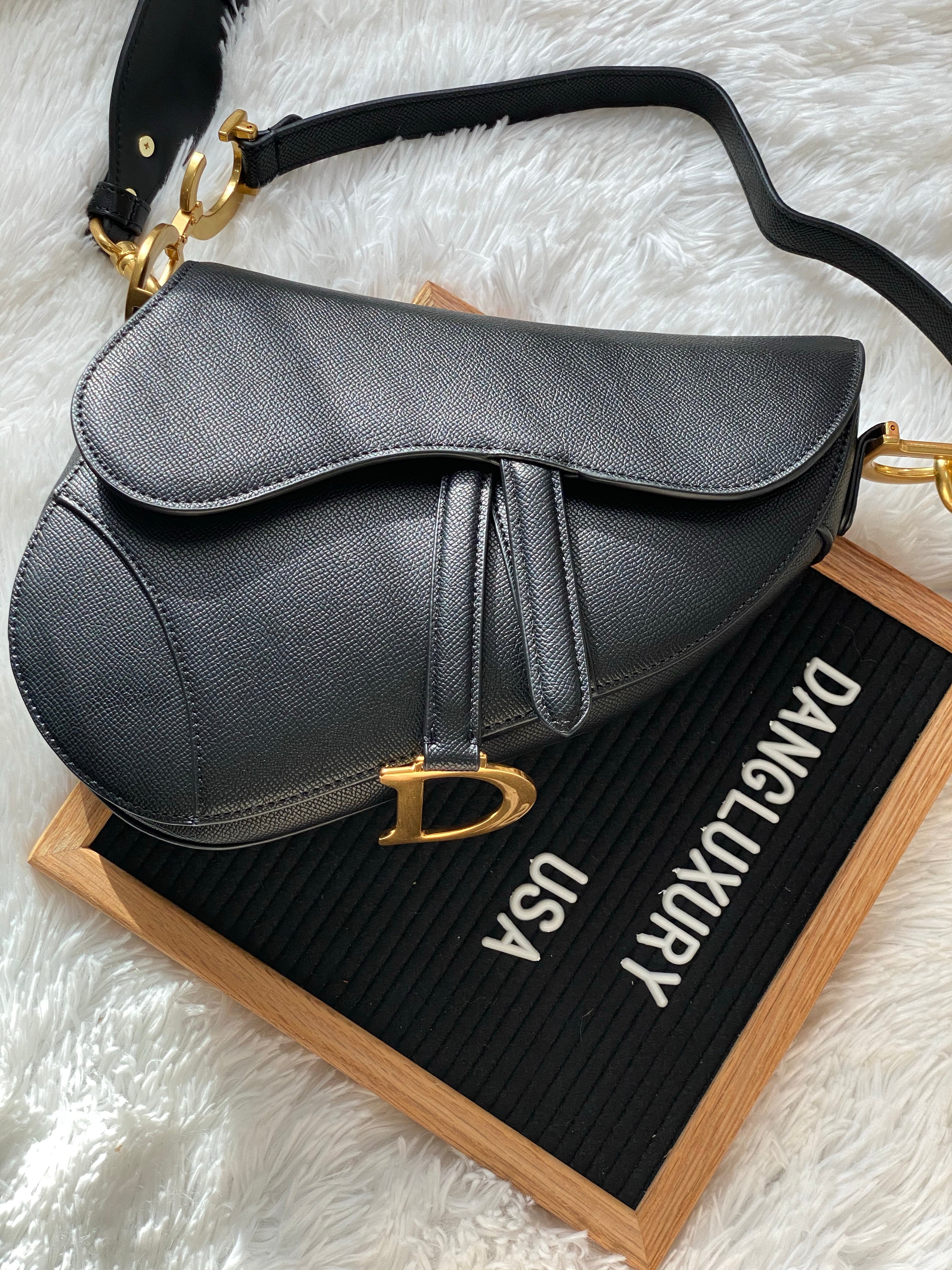 [TOP] D!or Saddle Bag Grainy Leather Medium - Black - Christian Dior
