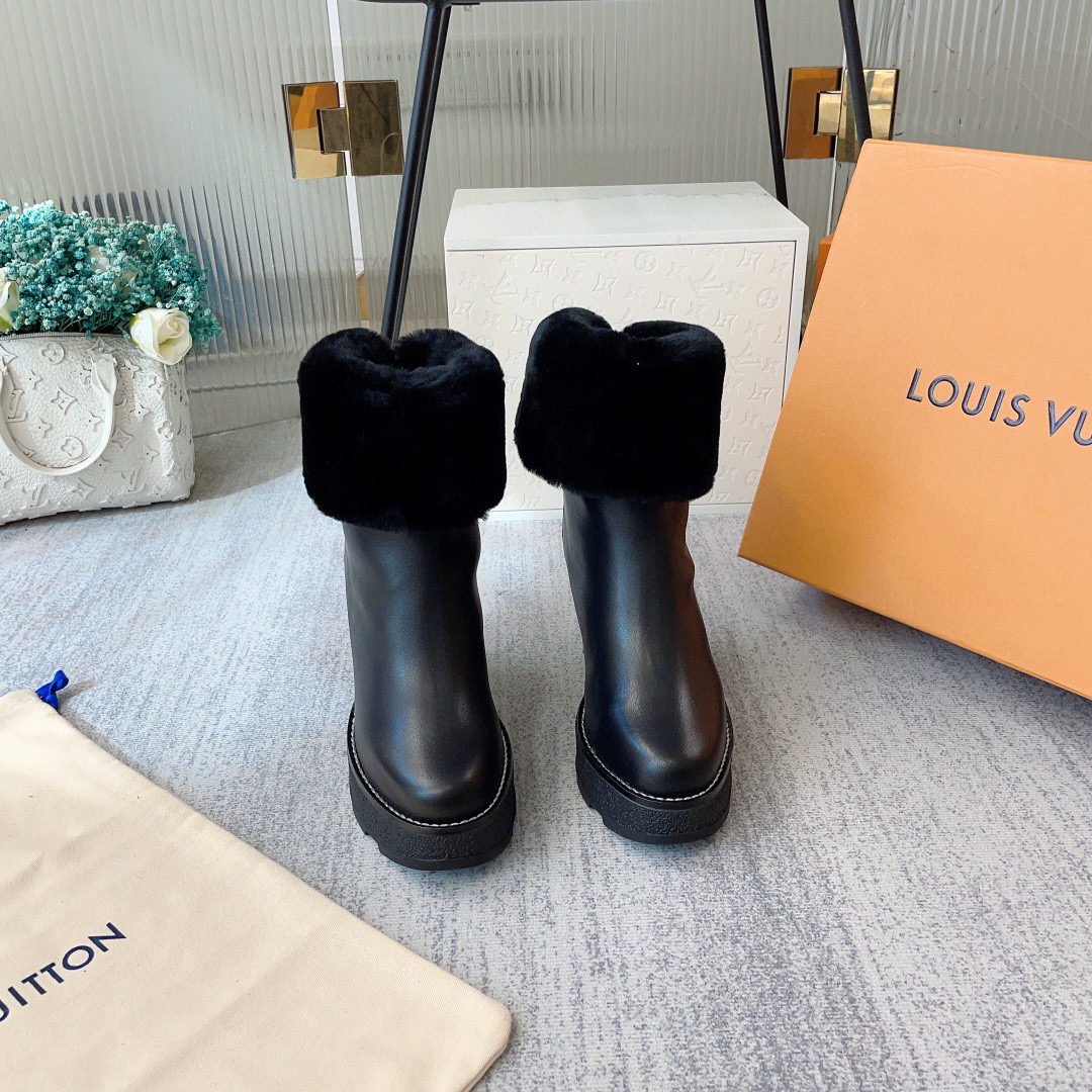 [TOP] L&V Short Ankle Boots Calfskin - Black - LV Louis Vuitton