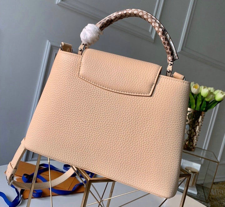 [TOP] L&V LV Capucines PM Bag With Python Handle - BEIGE - LV Louis Vuitton