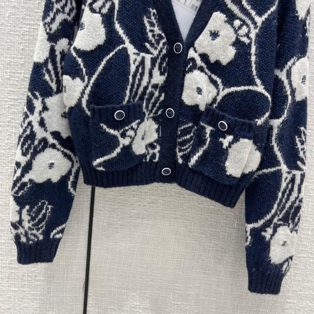 [TOP] CH@NEL Cashmere & Alpaca Cardigan - Navy Blue & Ecru - Chanel