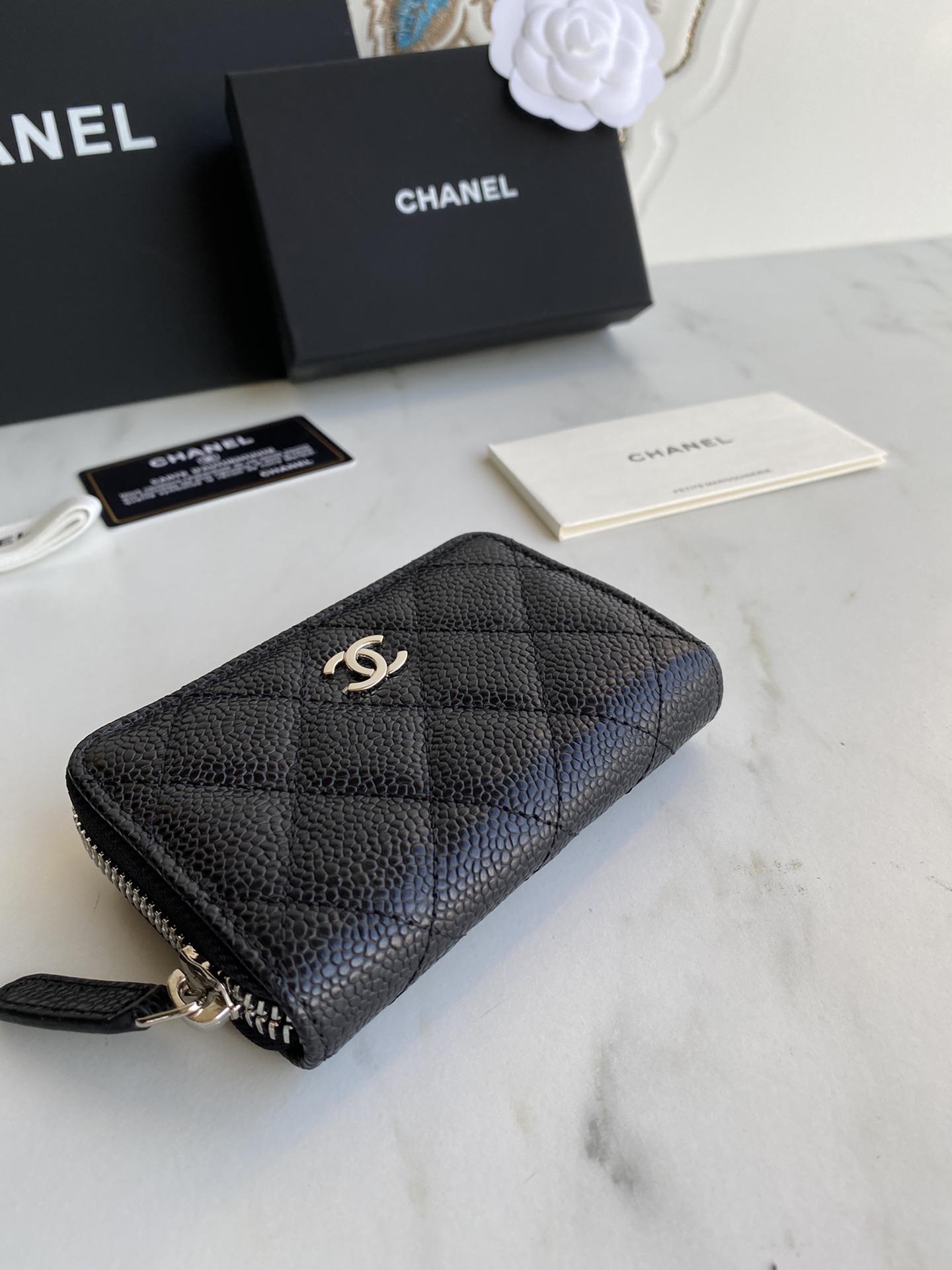 [TOP] CH@NEL Zipper Leather Wallet - GHW&SHW - Black - Chanel