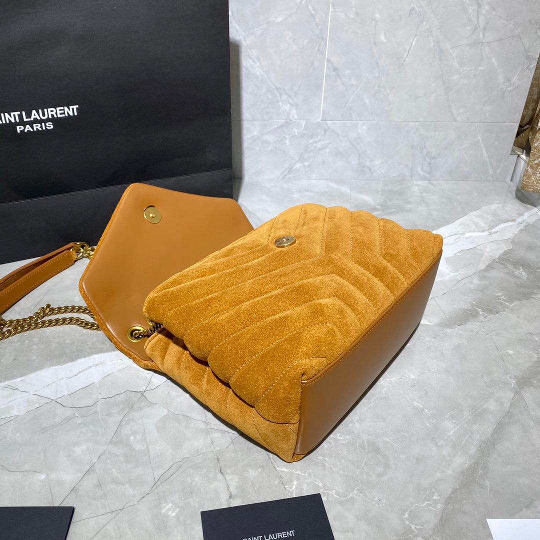 [TOP] Y$L Loulou Suede Bag Small 20cm - Brown - Ysl Yves Saint Laurent
