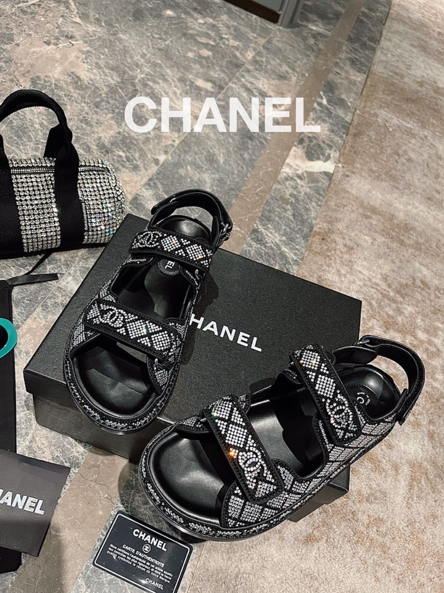 [TOP] CH@NEL 22ss Velcro Beach Sandals - Black - Chanel
