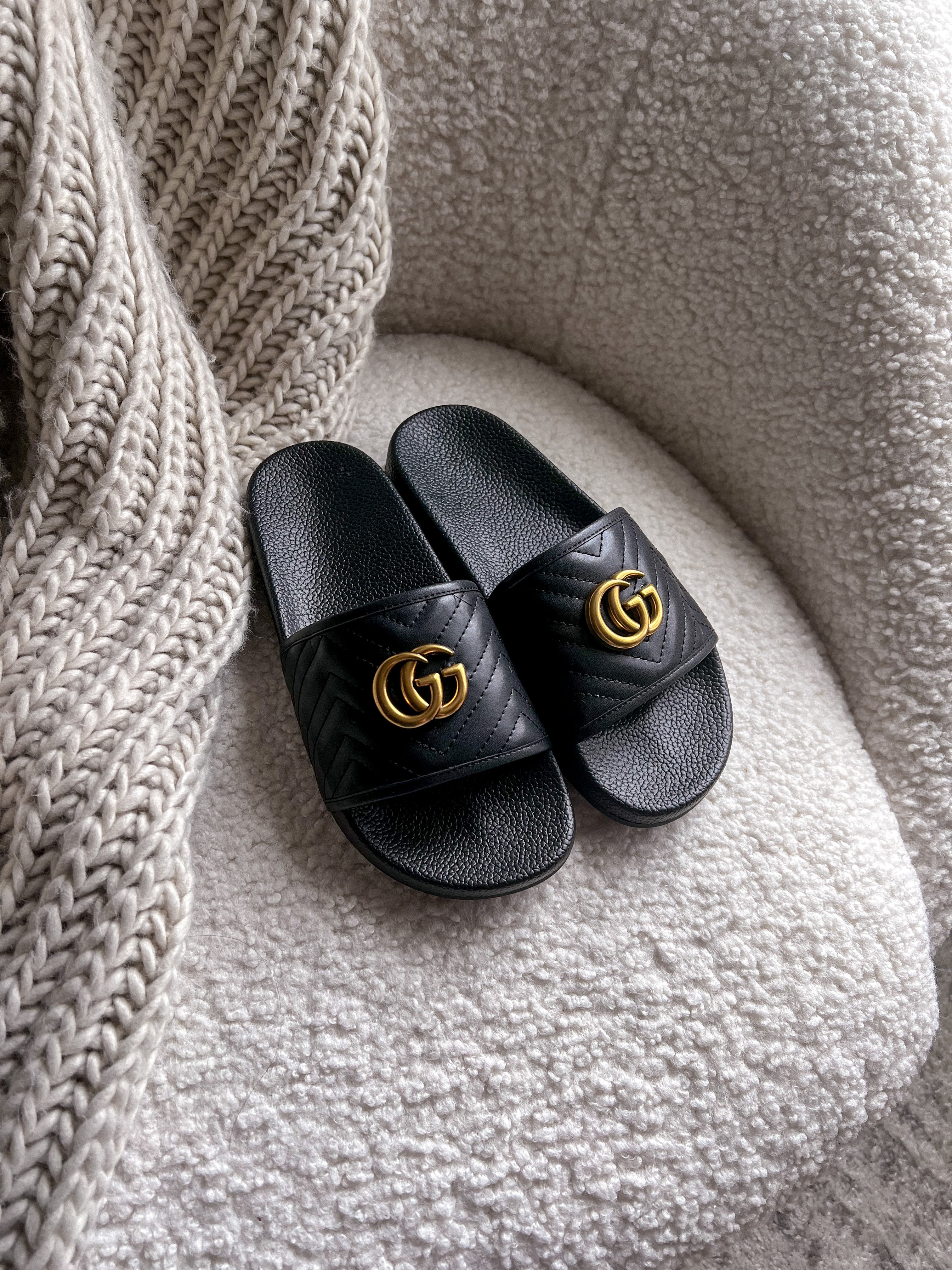 [TOP] GUCC! G*G Marmont Black Slides - Size 37/7USA - Gucci