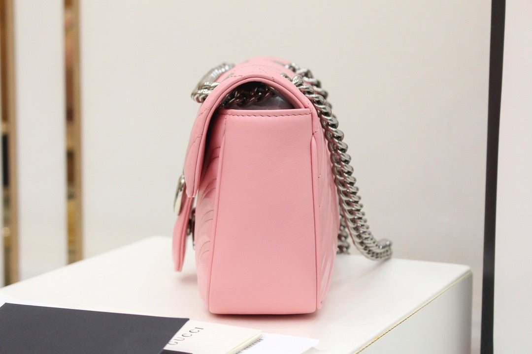 [TOP] GUCC! G*G Marmont Matelasse Bag Mini 22cm - Pink w SHW - Gucci
