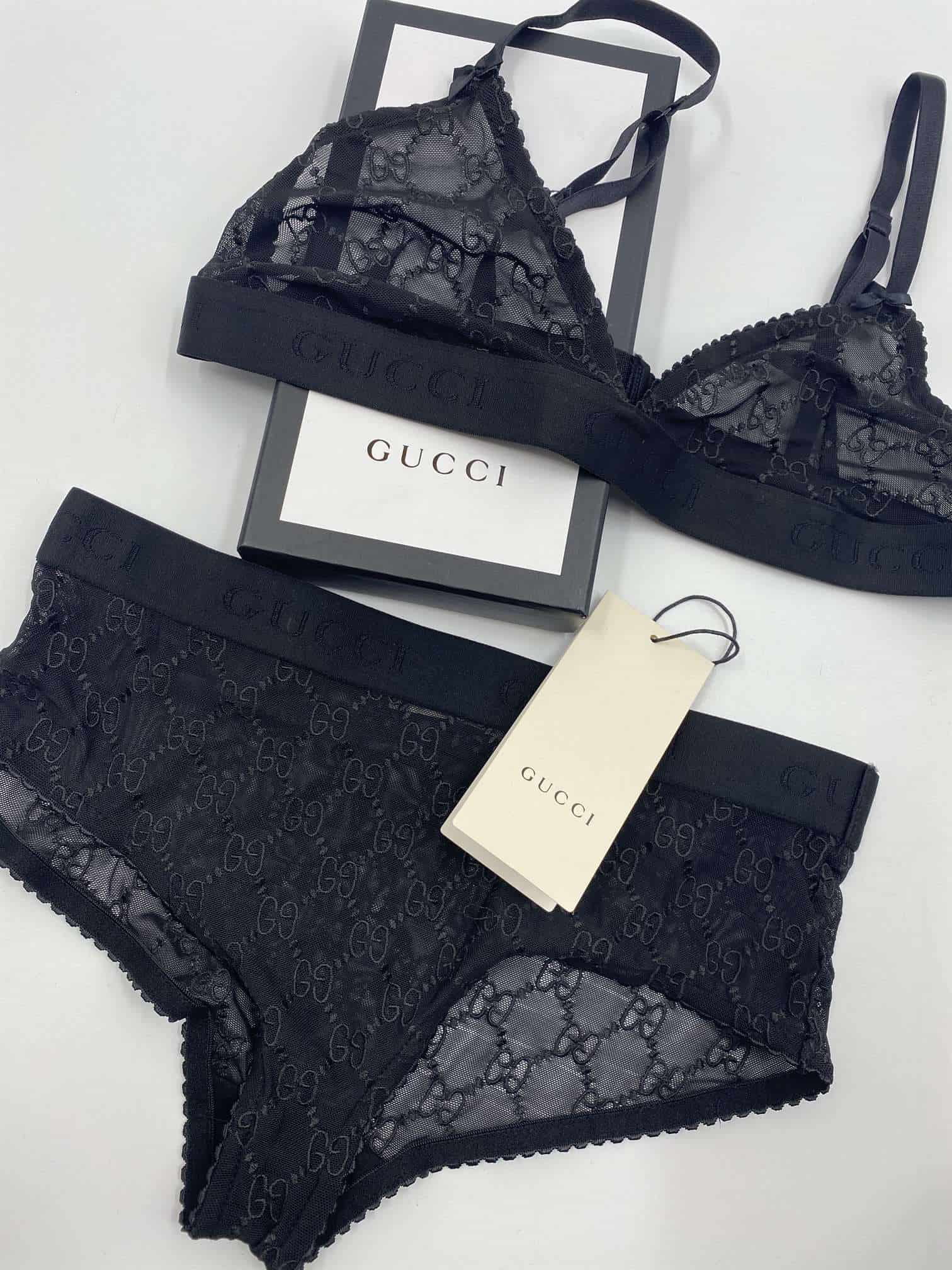 [TOP] GUCC! G*G Tulle Lingerie Set - Black - Gucci